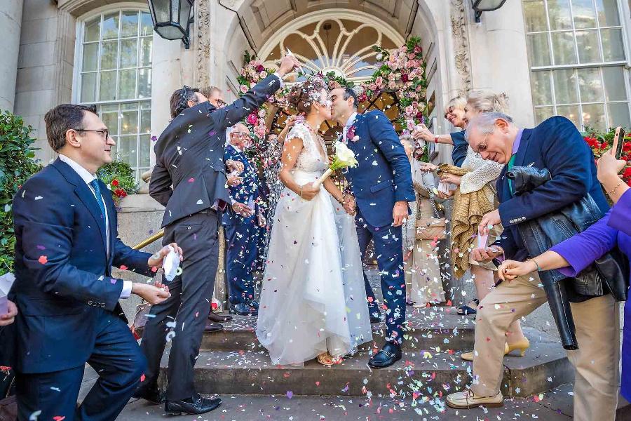 Wedding confetti steps chelsea old town hall